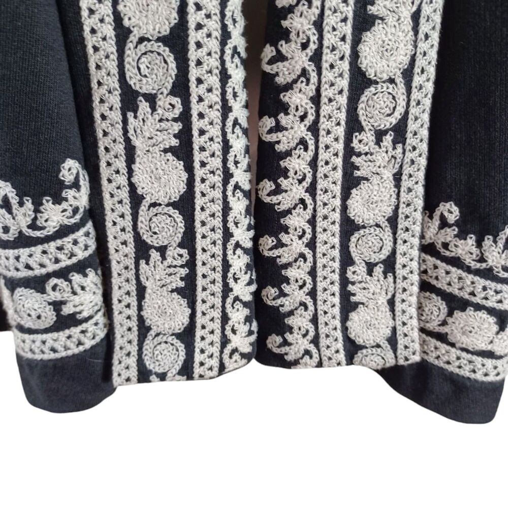 Lucky Brand M Black Embroidered Boho Cardigan Jacket Open Knit India Cotton - Picture 5 of 10